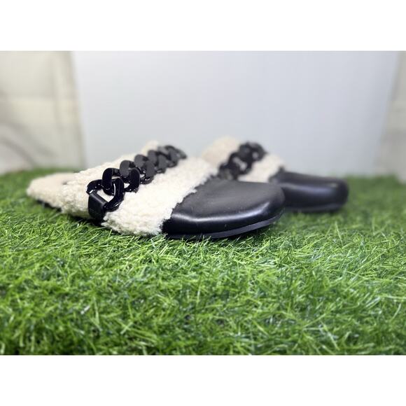 Kelsi Dagger Cozy Mules Size 7 black with faux fur & chain detail slides slipper - Picture 1 of 16
